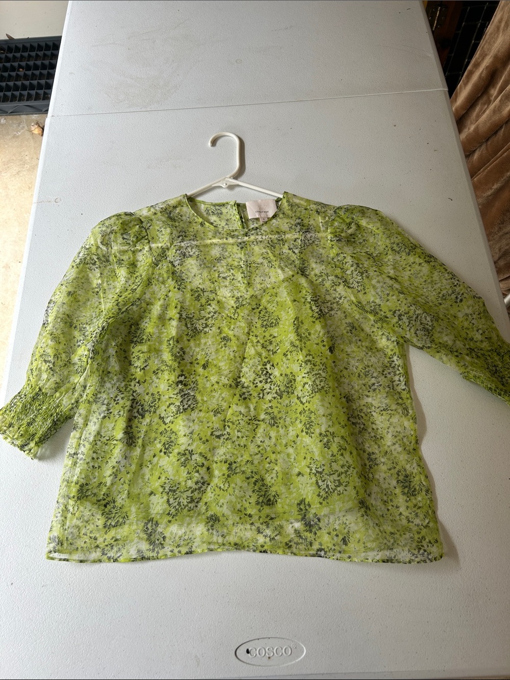 Cinq a sept Light Green Floral Sheer Blouse - Women's Top